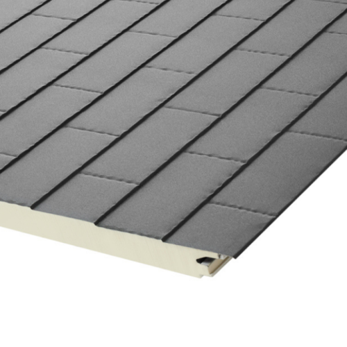 Płyta łupkowa PIR SLATE - płyta warstwowa z rdzeniem z poliuretanu (PIR) z ukrytym mocowaniem (JI SLATE) o walorach dekoracyjnych